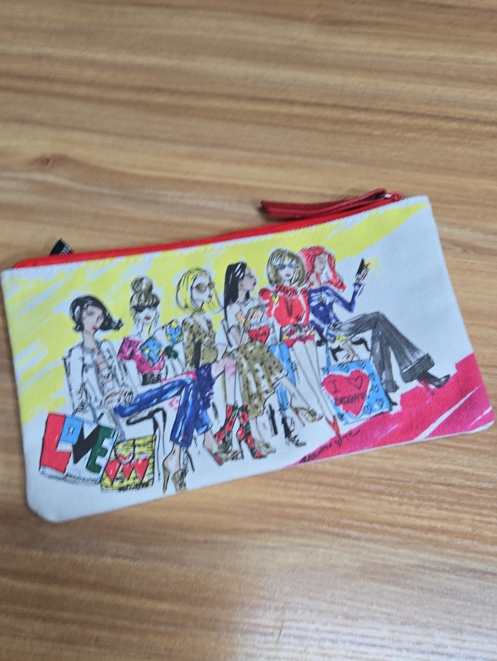 Fashion Illustration Canvas Zip Pouch - Red Accents